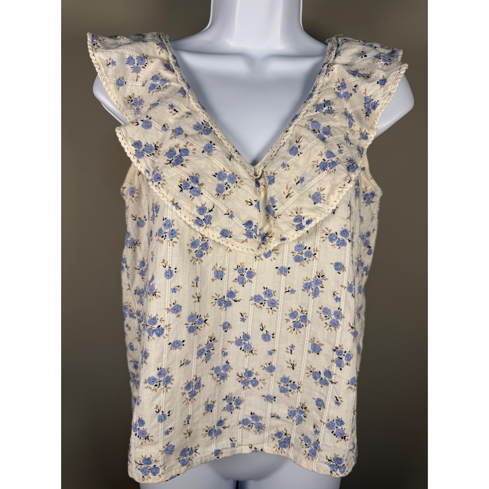 Sézane Floral Ruffle V Neck Blouse Size 36 US 4 Cottagecore Romantic - Picture 3 of 9